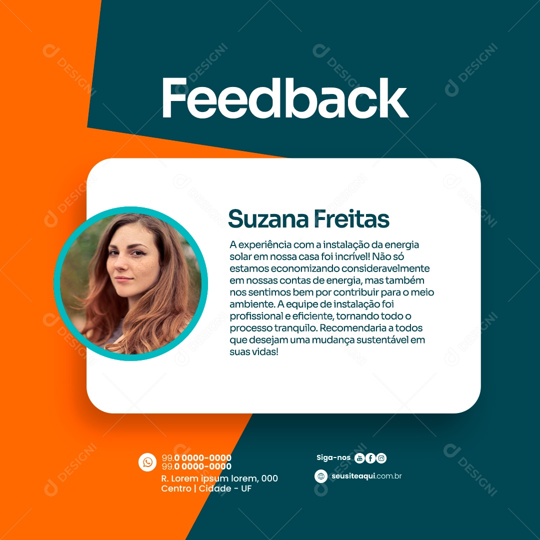 Energia Solar Feedback A experiência com a instalação foi incrível Social Media PSD Editável