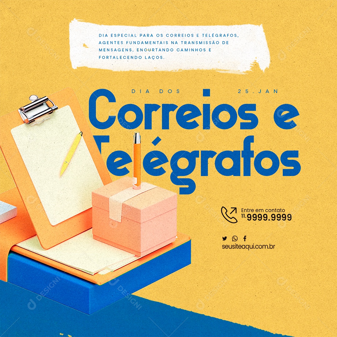 Dia dos Correios e Telégrafos 25 De Janeiro Dia Especial Social Media PSD Editável