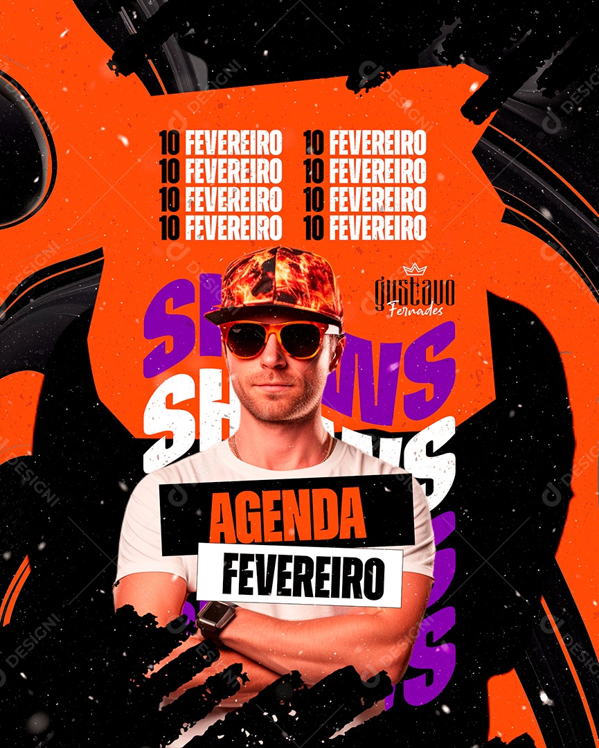 Flyer Carnaval Agenda Fevereiro Gustavo Fernades Shows Social Media PSD Editável