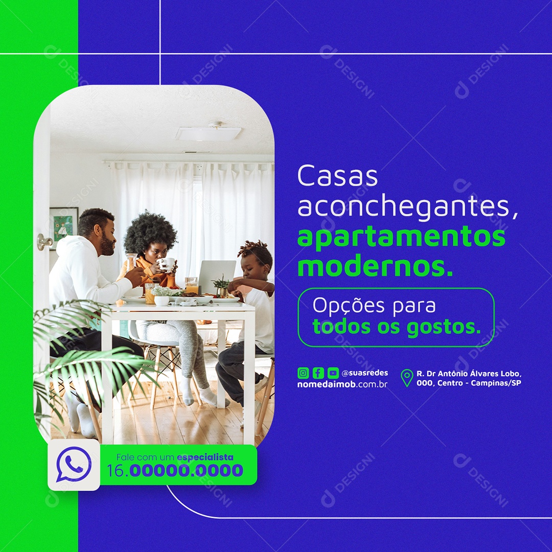 Imobiliária Casas aconchegantes apartamentos modernos Social Media PSD Editável