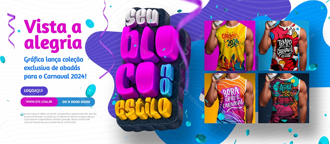 Banner Carnaval Abadá Seu Bloquinho no Estilo Vista a Alegria Social Media PSD Editável