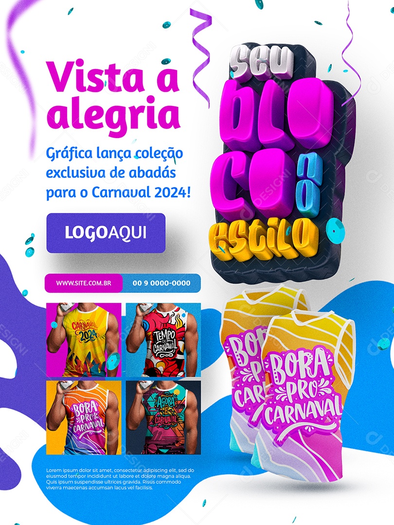 Encarte Carnaval Abadá Seu Bloquinho no Estilo Vista a Alegria Social Media PSD Editável