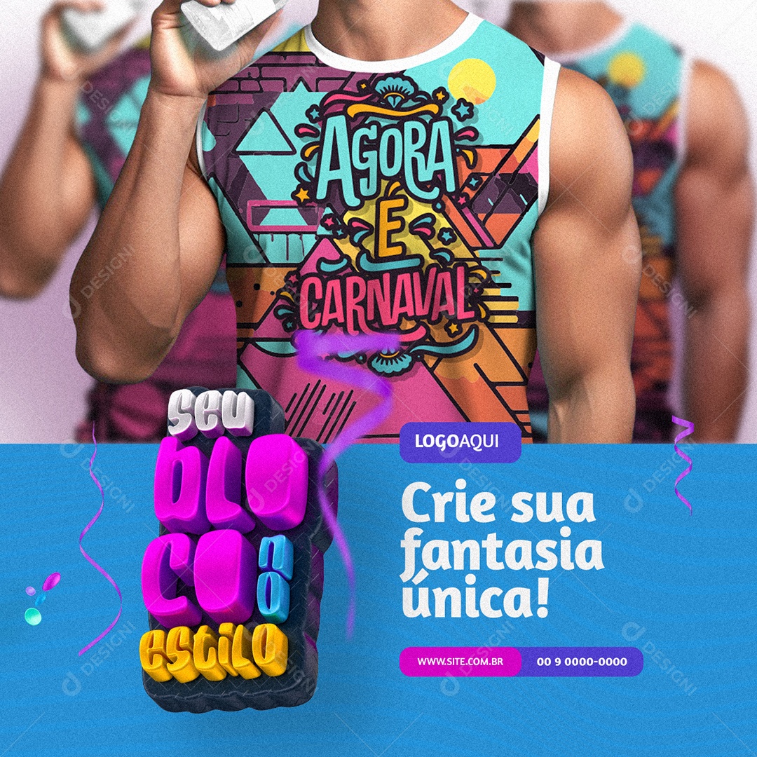 Seu bloco no Carnaval Abadá Seu Bloquinho no Estilo Crie sua fantasia única Social Media PSD Editável