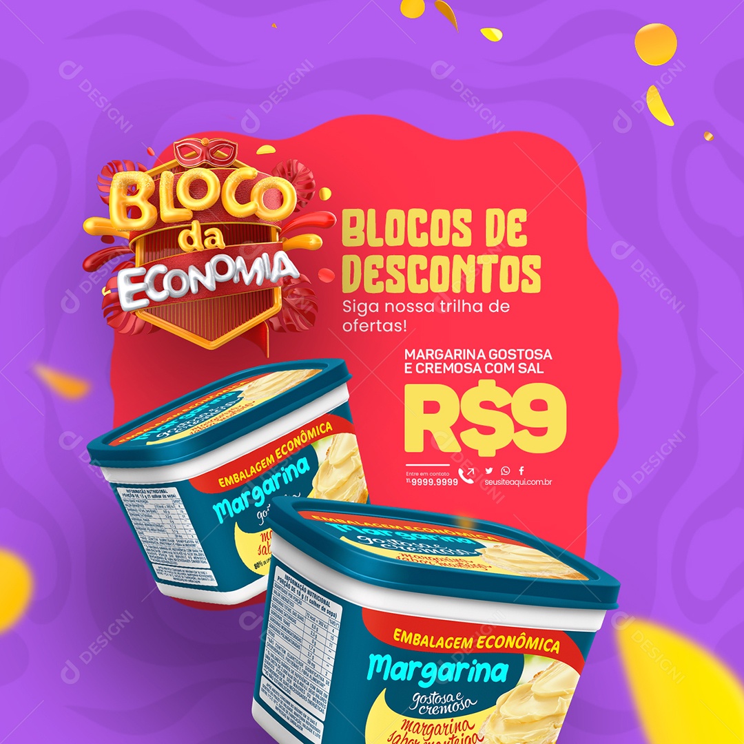 Supermercado Bloco da Economia Margarina Blocos de Descontos Social Media PSD Editável