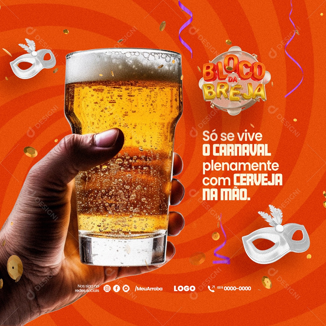 Cervejaria Bloco Da Breja Só se vive o Carnaval Social Media PSD Editável