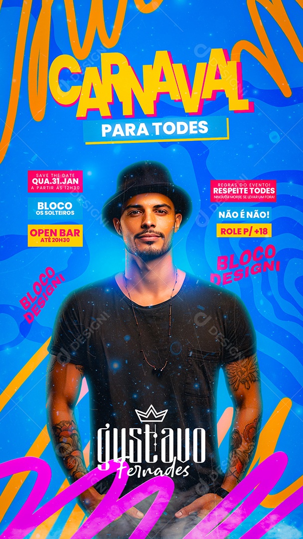 Story Flyer Carnaval para Todes Gustavo Fernades Social Media PSD Editável