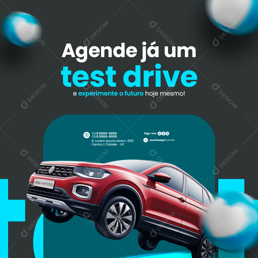 Agencia de Veículos Concessionária Agenda já um test drive Social Media PSD Editável