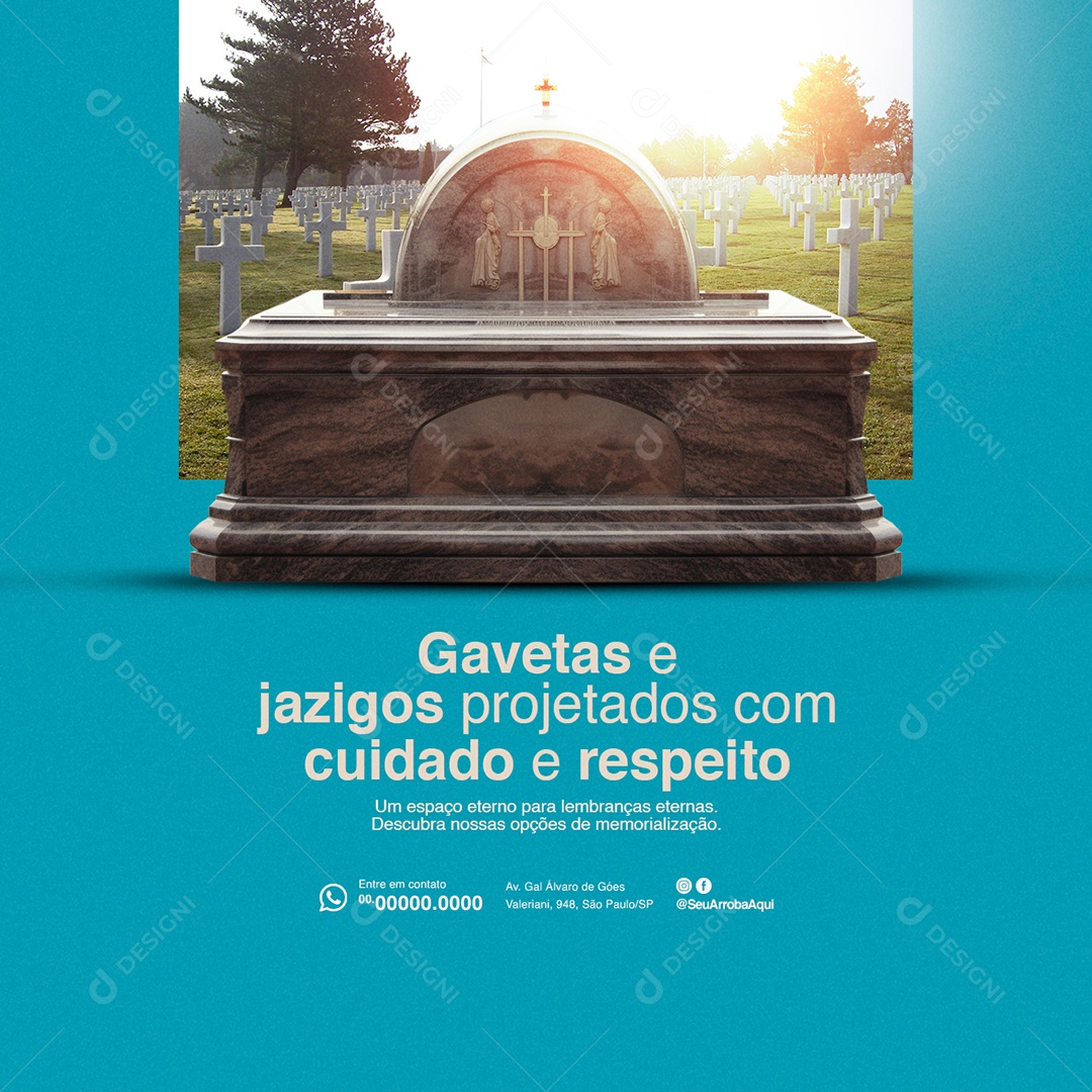 Funerária Gavetas e jazigos projetados com cuidado e respeito Social Media PSD Editável