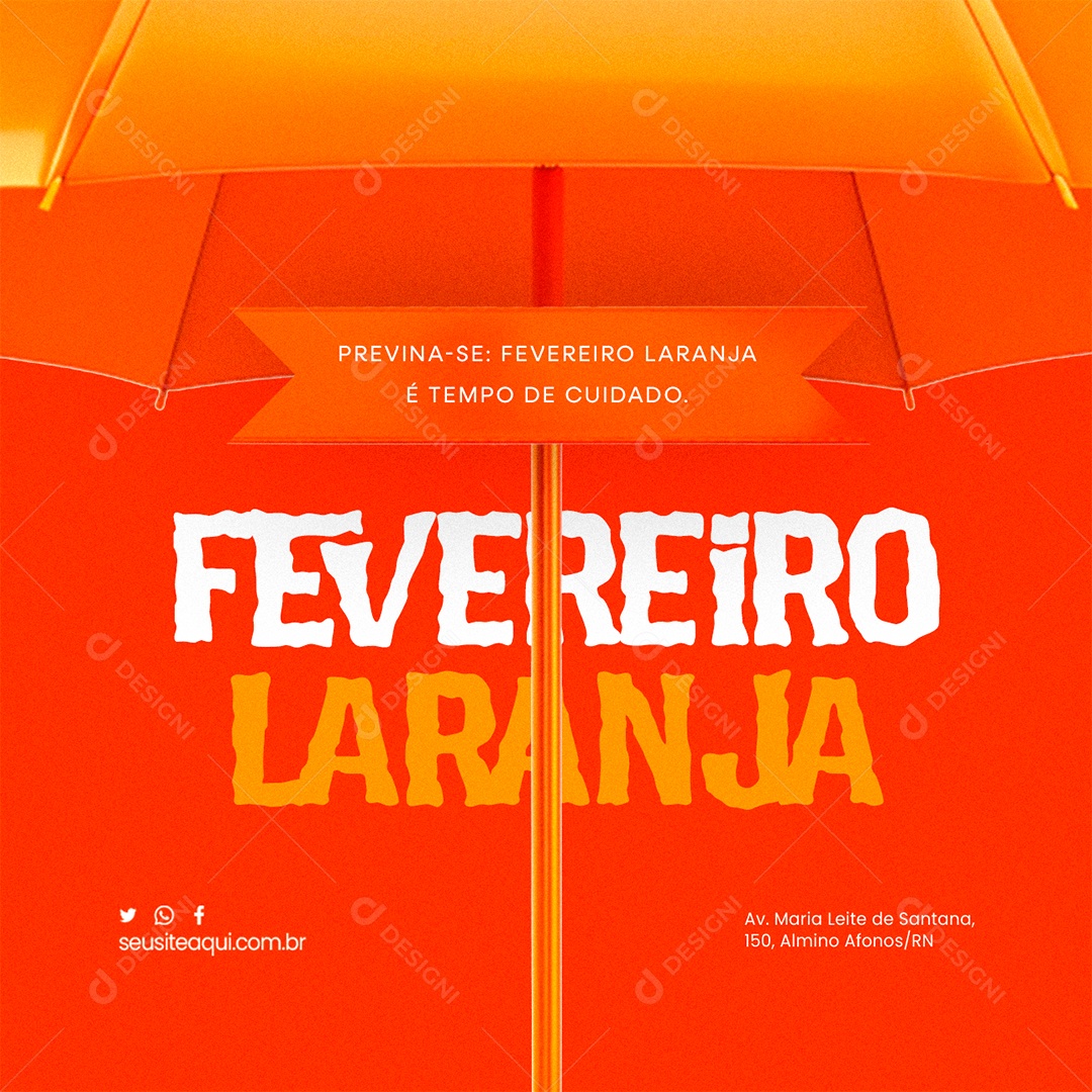 Fevereiro Laranja Previna se Social Media PSD Editável