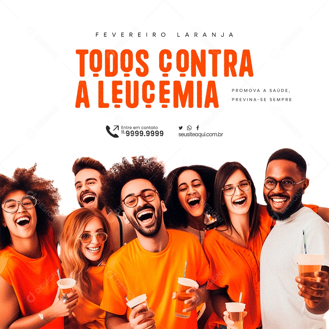 Fevereiro Laranja Todos Contra a Leucemia Social Media PSD Editável