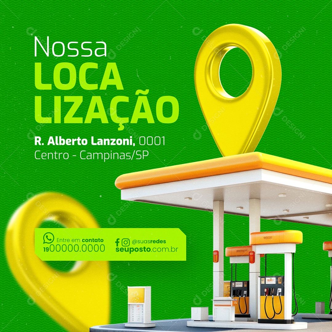 Posto de Gasolina Nossa Localização Social Media PSD Editável