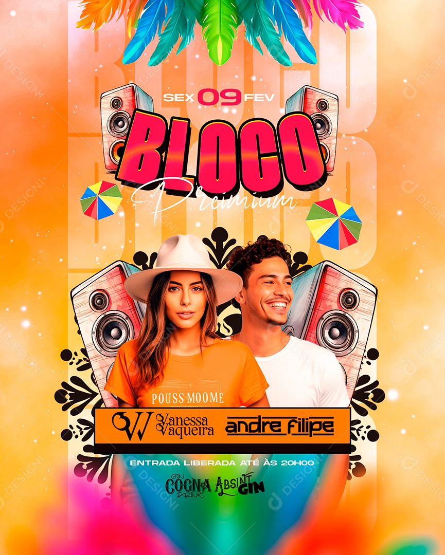 Flyer Carnaval Bloco Premium Vanessa Vaqueira Andre Filipe Social Media PSD Editável