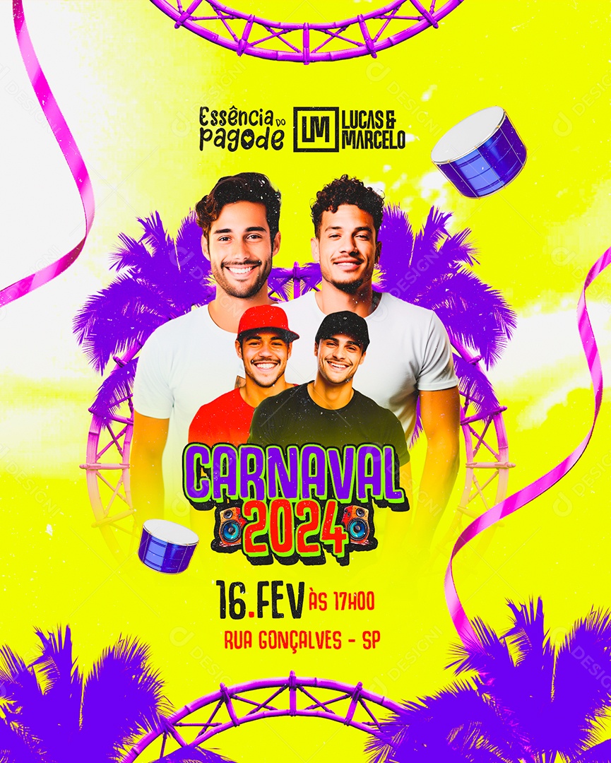 Flyer Essência Do pagode Lucas e Marcelo Carnaval 2024 Social Media PSD Editável