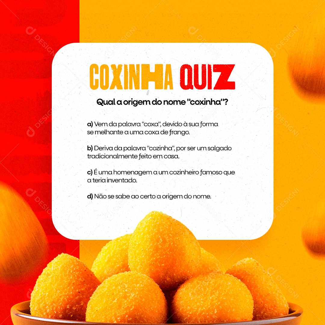 Salgadaria Coxinha Quiz Qual a origem do nome coxinha Social Media PSD Editável