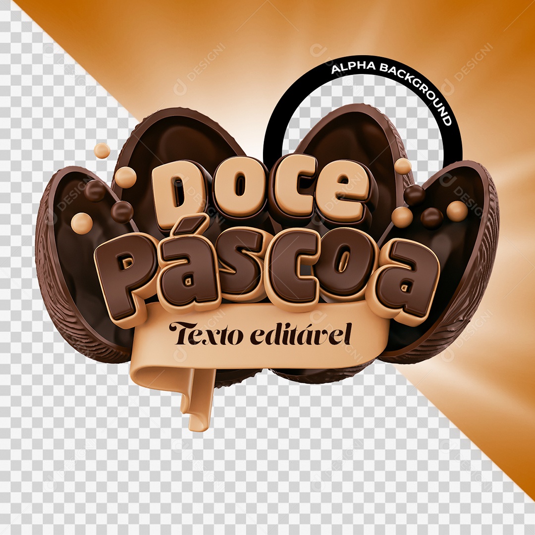 Doce Páscoa Selo 3D Branco Laranja e Chocolate para Composição PSD