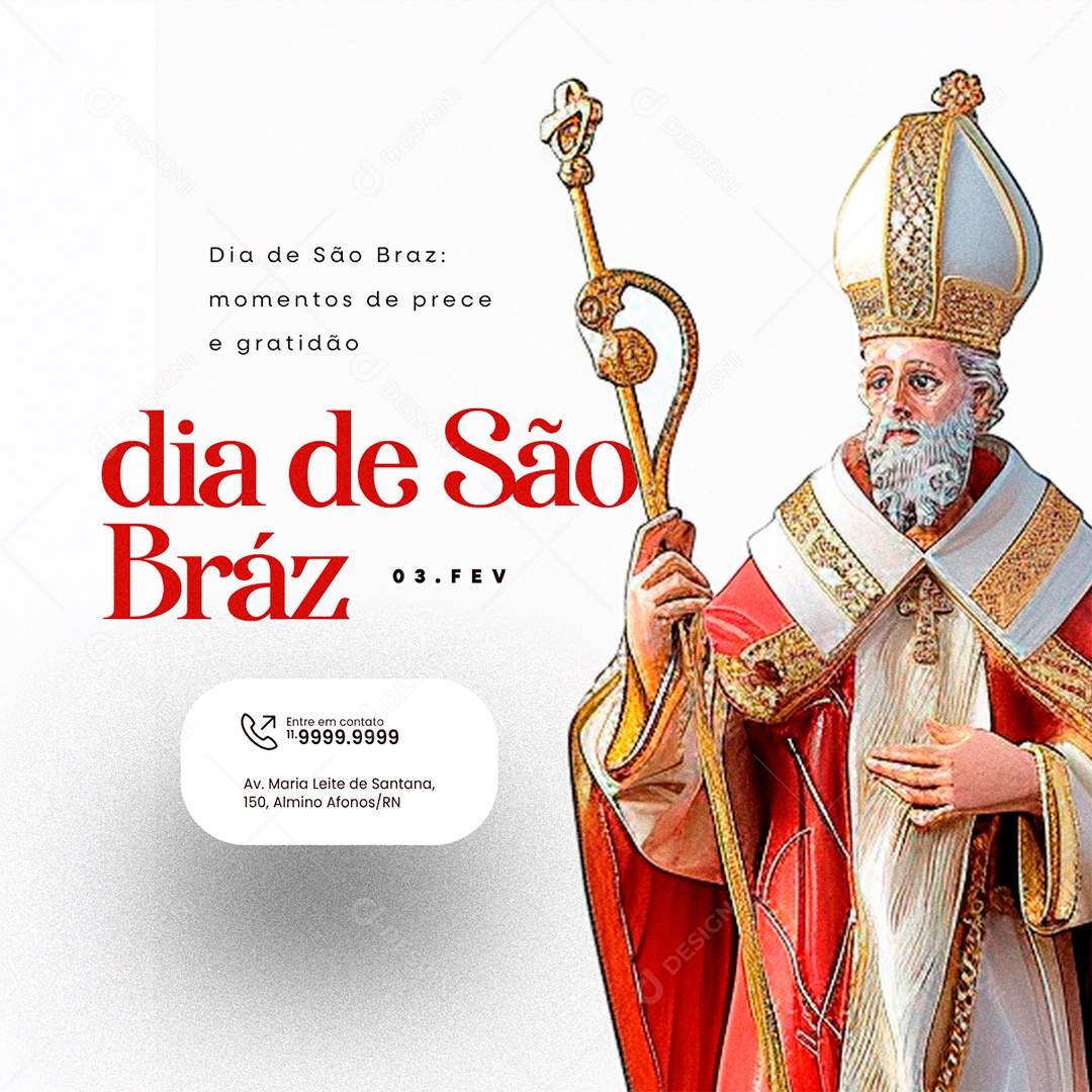 Dia de São Braz 03 De Fevereiro momentos de prece e gratidão Social Media PSD Editável