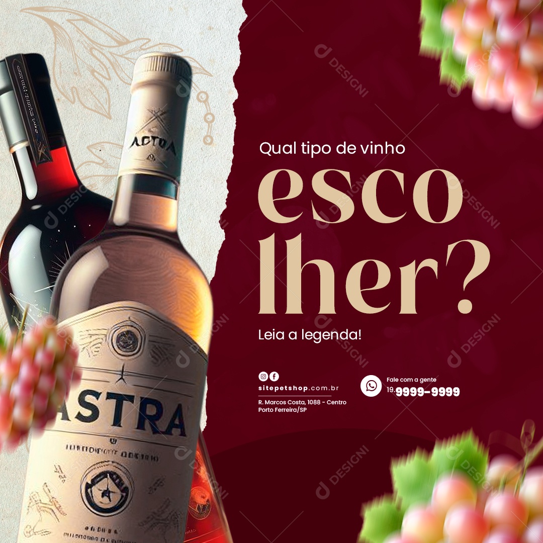 Adega Casa de Vinho Qual tipo de vinho escolher Social Media PSD Editável