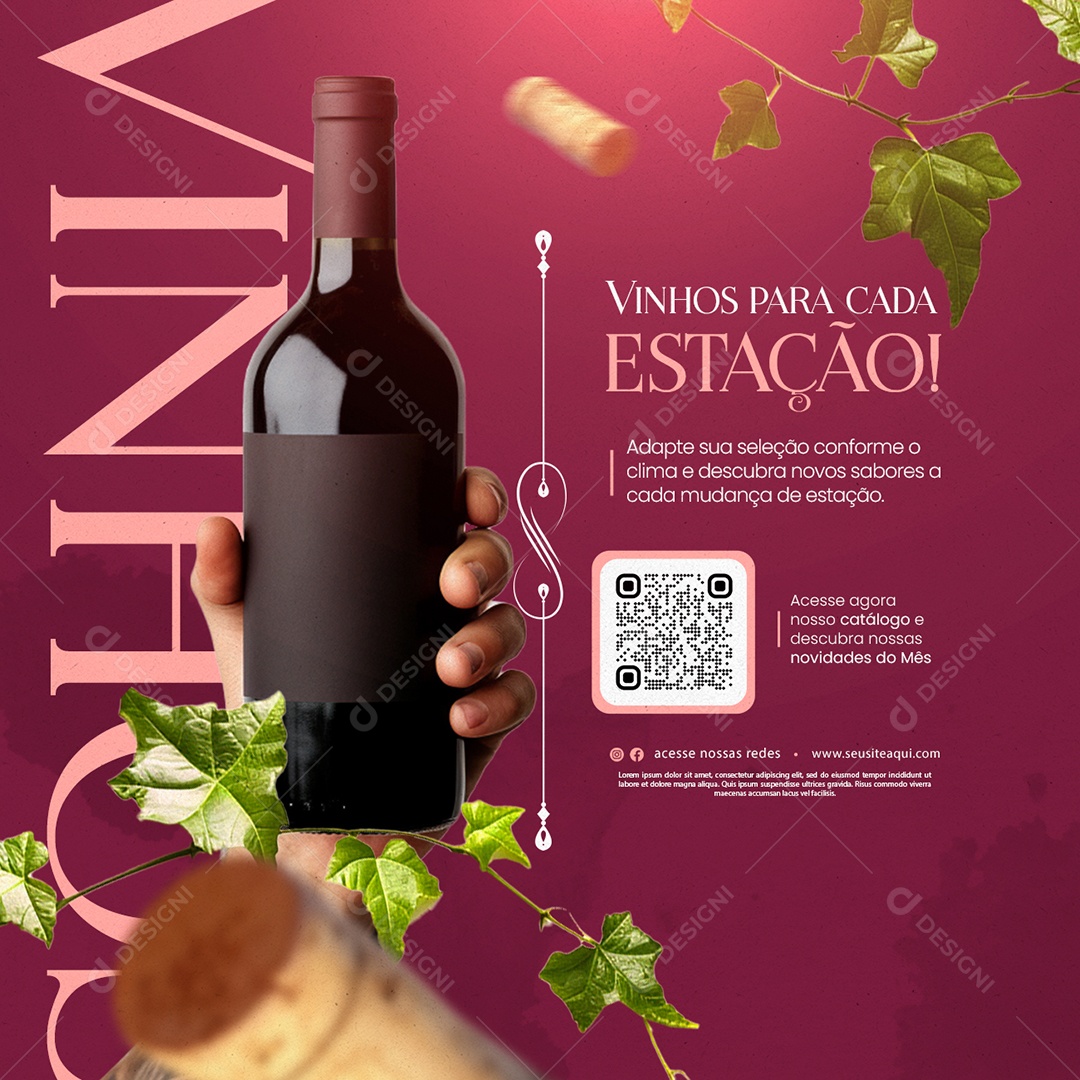 Casa de Vinho Vinhos para cada estação Social Media PSD Editável