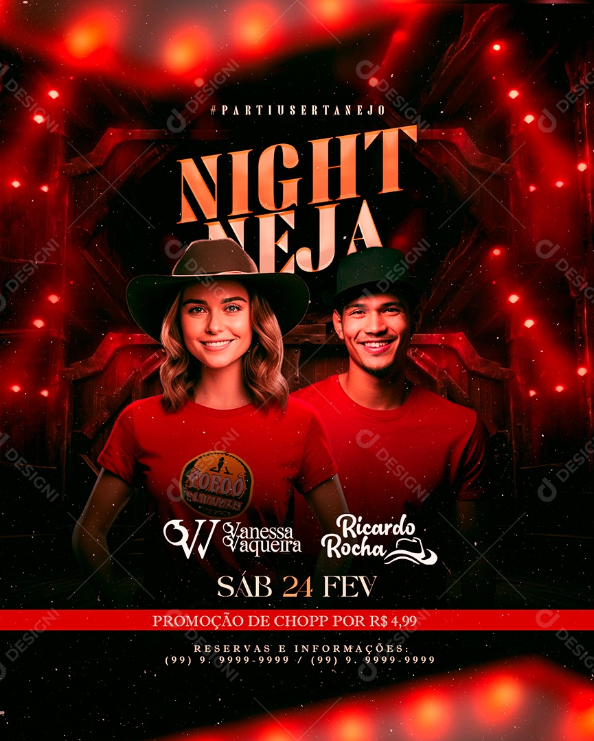 Flyer Night Neja Vanessa Vaqueira Ricardo Rocha Social Media PSD Editável