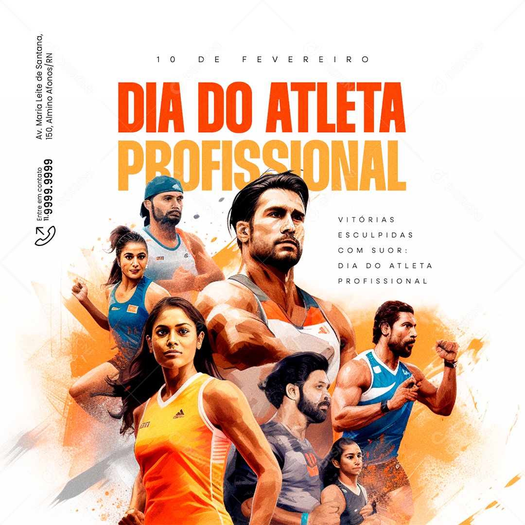 Dia do Atleta Profissional 10 De Fevereiro Vitórias Esculpidas com Suor Social Media PSD Editável