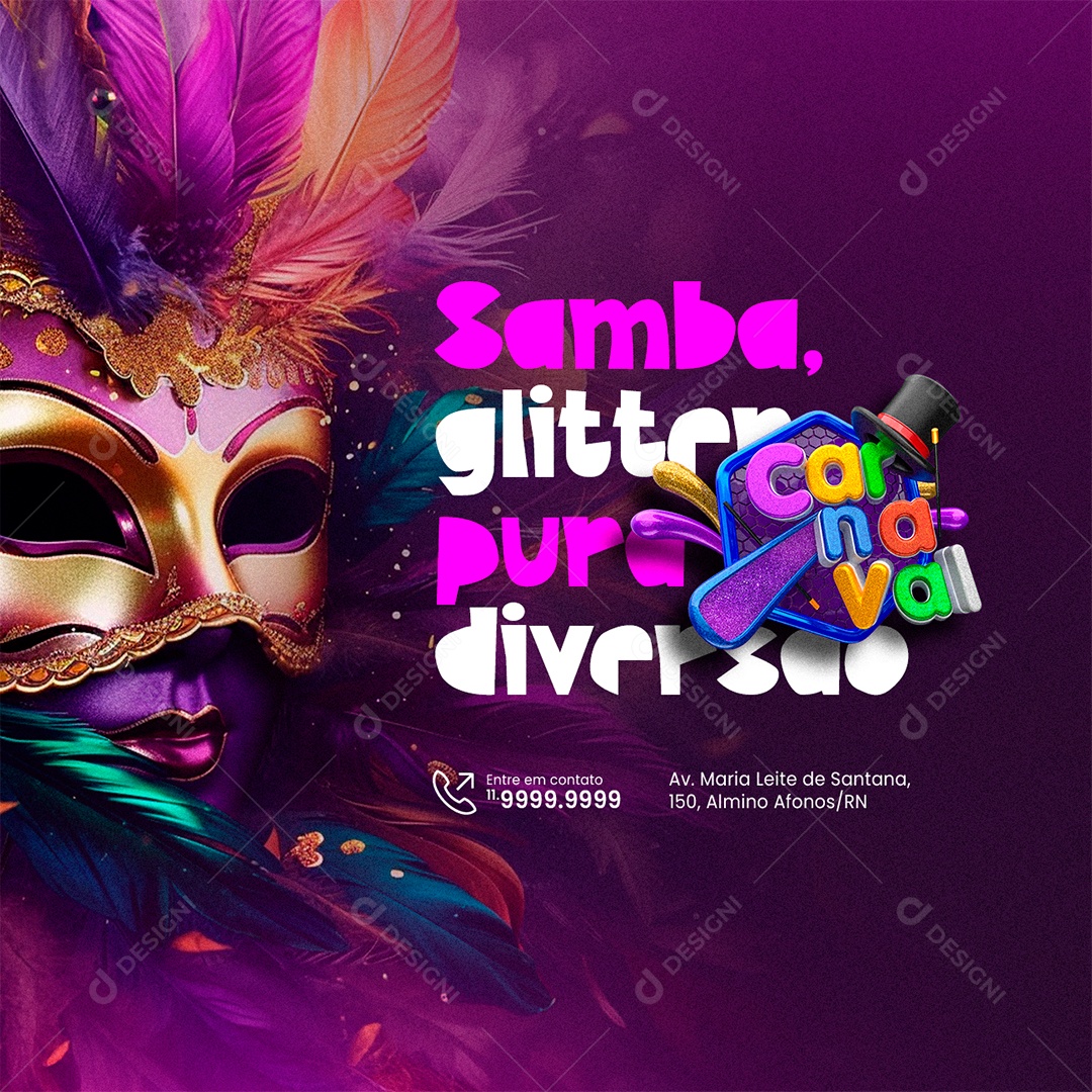 Carnaval Samba glitter pura diversão Social Media PSD Editável