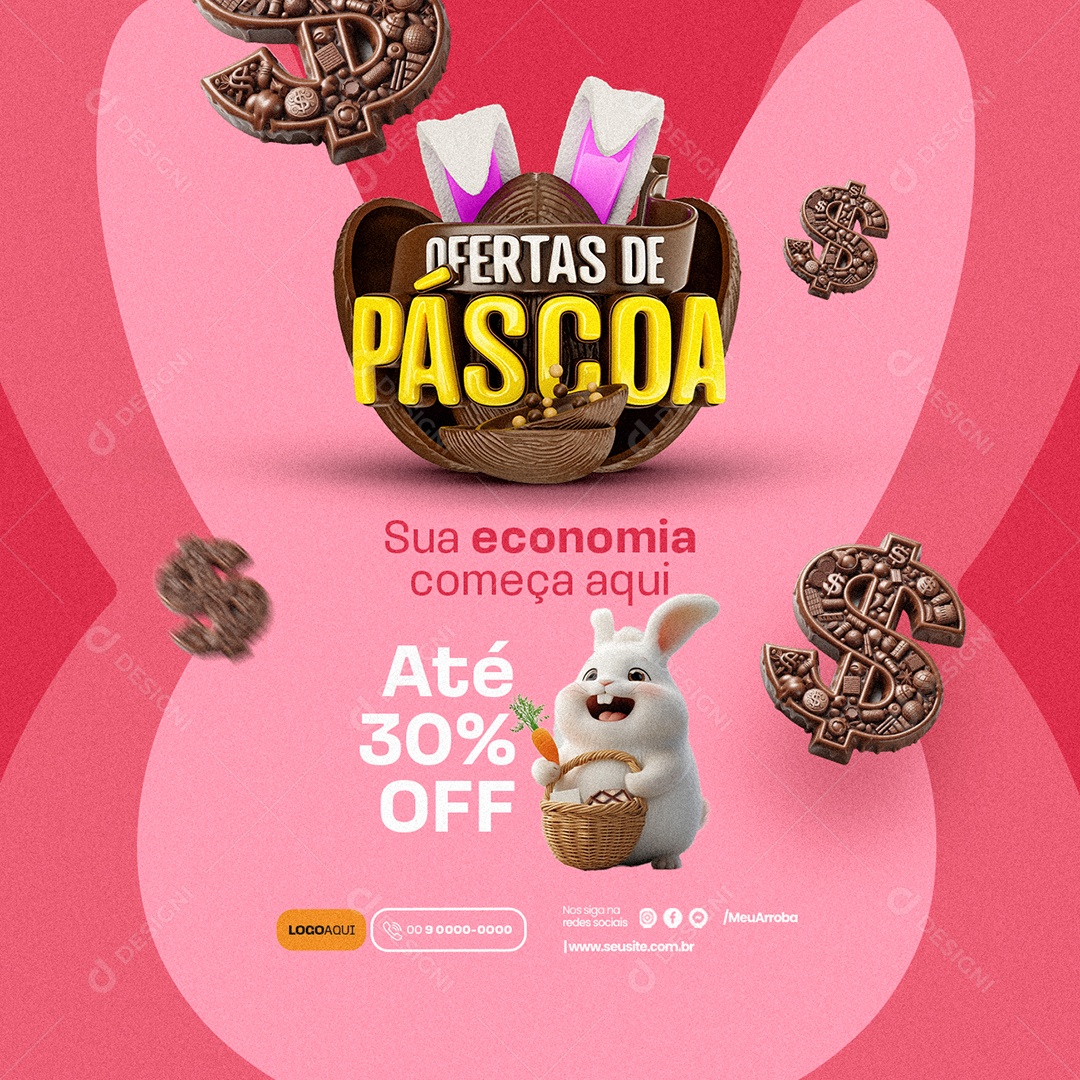 Ofertas de Páscoa Doceria Sua economia começa aqui Até 30% Off Social Media PSD Editável