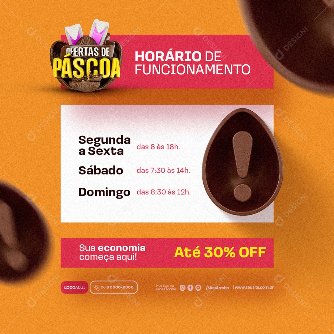 Ofertas de Páscoa Doceria Horário de Funcionamento Social Media PSD Editável