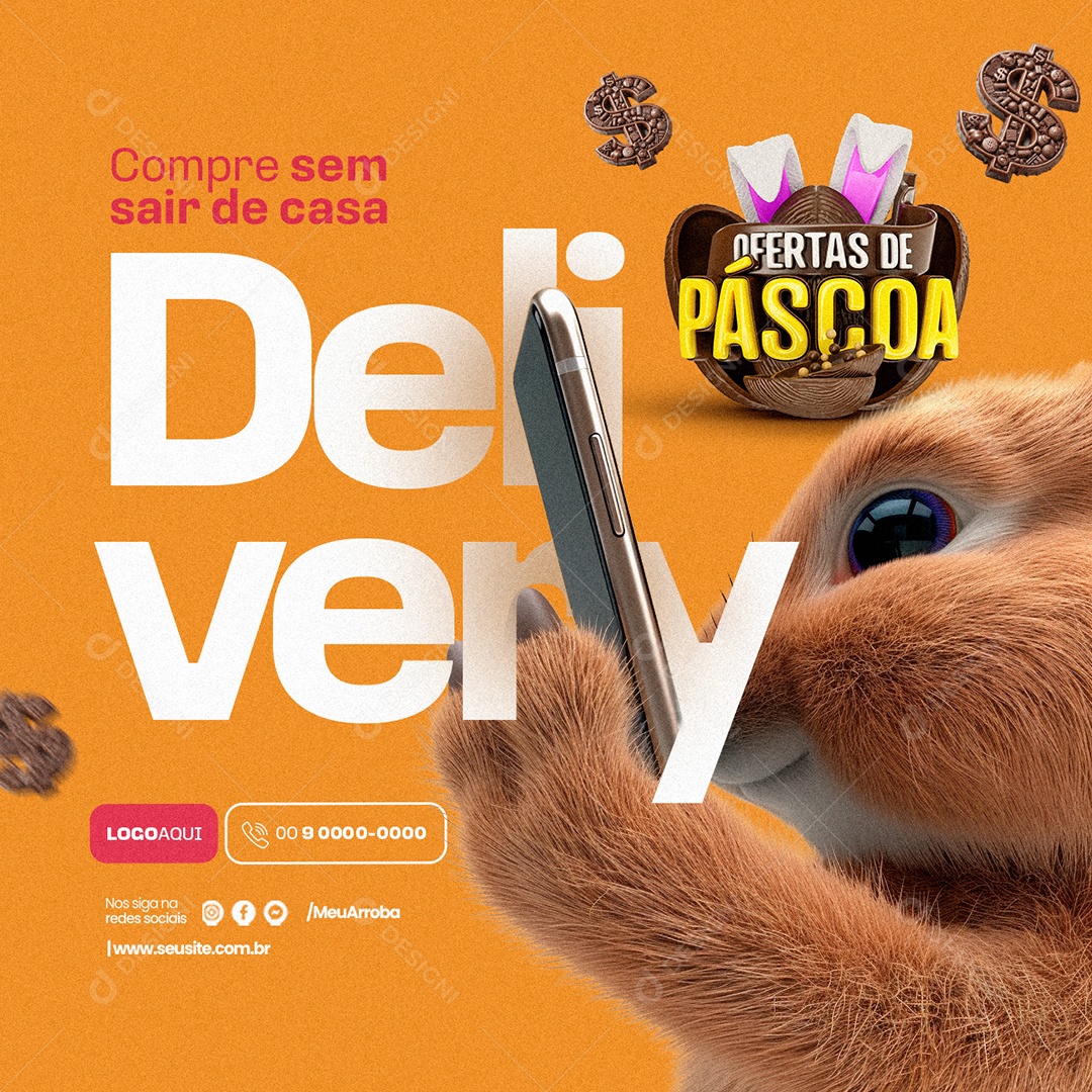 Ofertas de Páscoa Supermercado Compre sem sair de casa Delivery Social Media PSD Editável