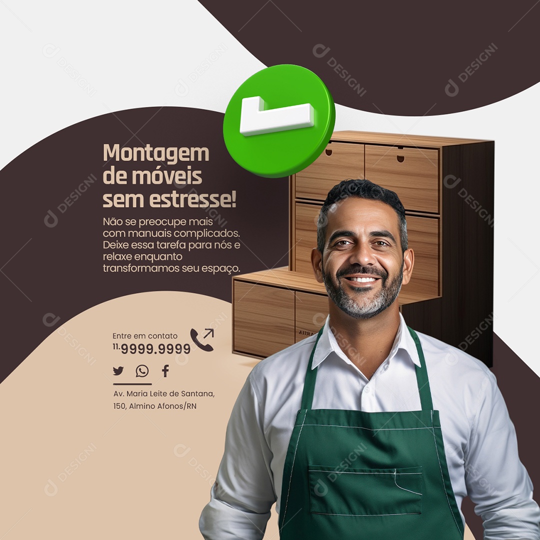 Montador de Moveis montagem de móveis sem estresse Social Media PSD Editável