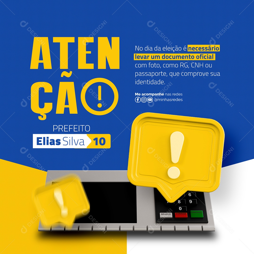 Eleições 2024 Atenção Prefeito Elias Silva Social Media PSD Editável