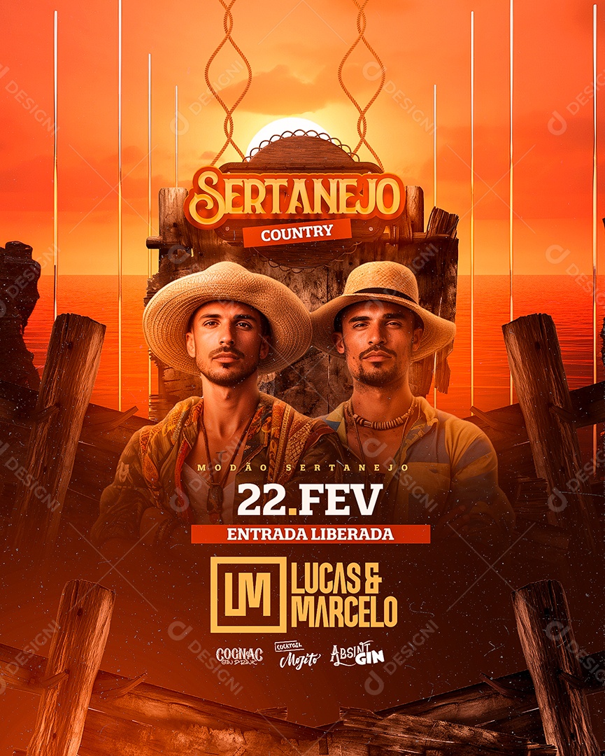 Flyer Sertanejo Country Modão Sertanejo Lucas e Marcelo Social Media PSD Editável