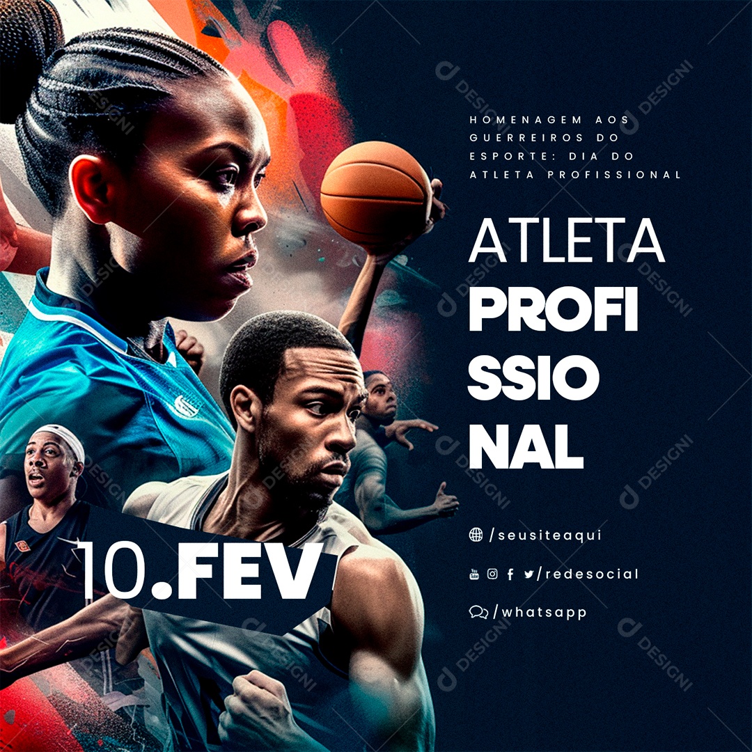 Dia do Atleta Profissional 10 De Fevereiro Homenagem aos guerreiros do esporte Social Media PSD Editável