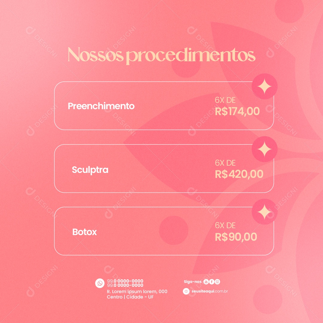 Clínica Estética Harmonização Nossos procedimentos Social Media PSD Editável