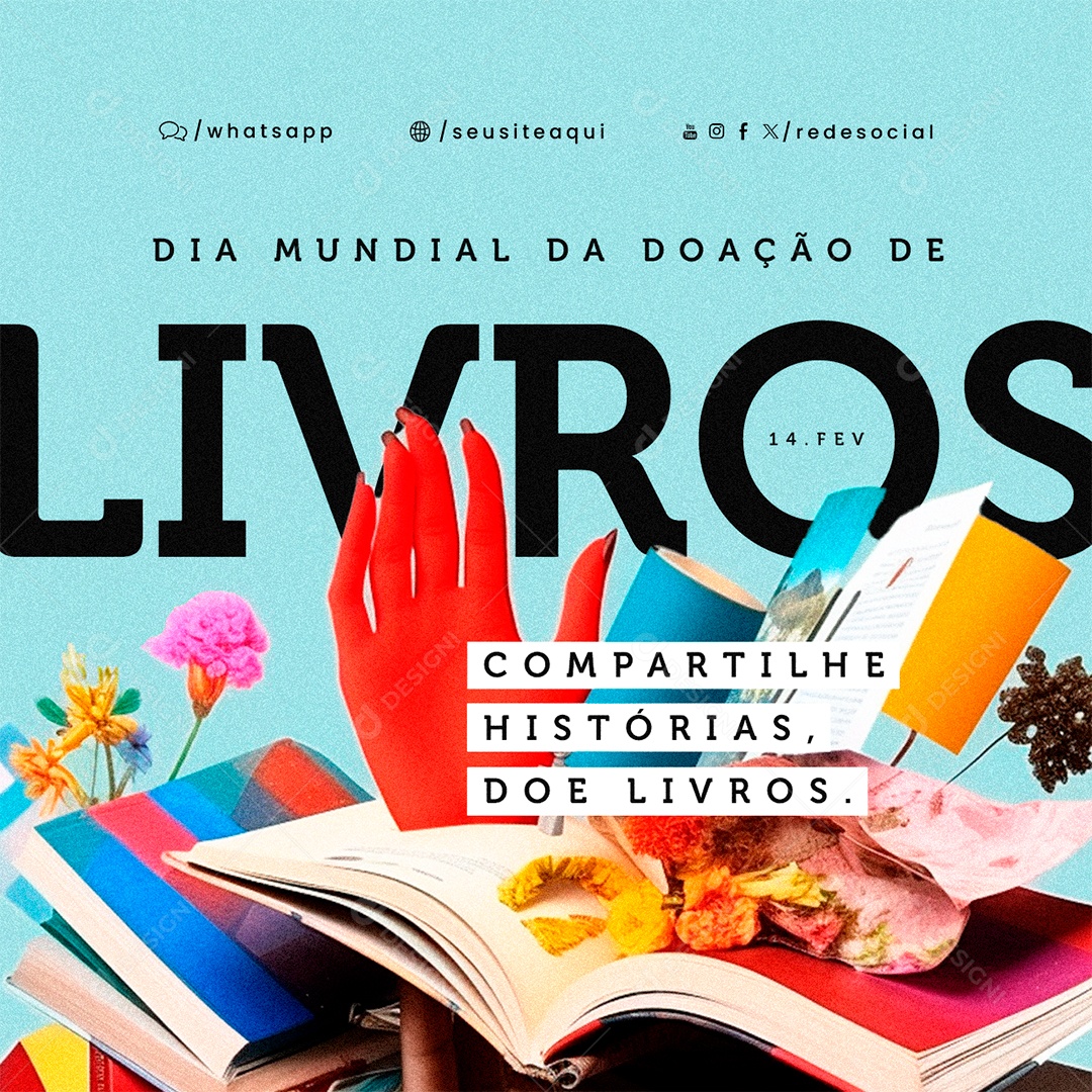 Dia Internacional da Doação de Livros Compartilhe Histórias Doe Livros Social Media PSD Editável