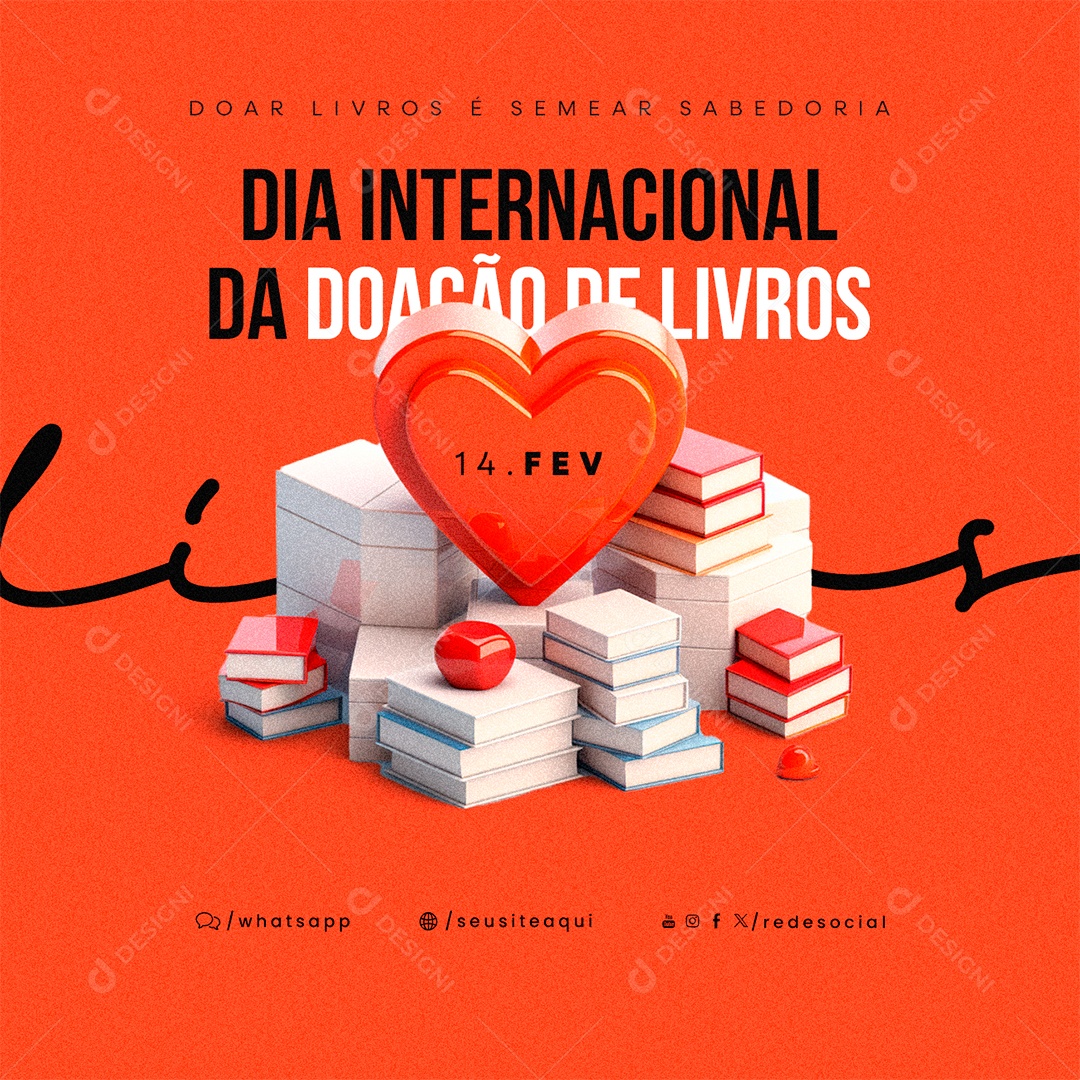 Dia Internacional da Doação de Livros 14 De Fevereiro Social Media PSD Editável