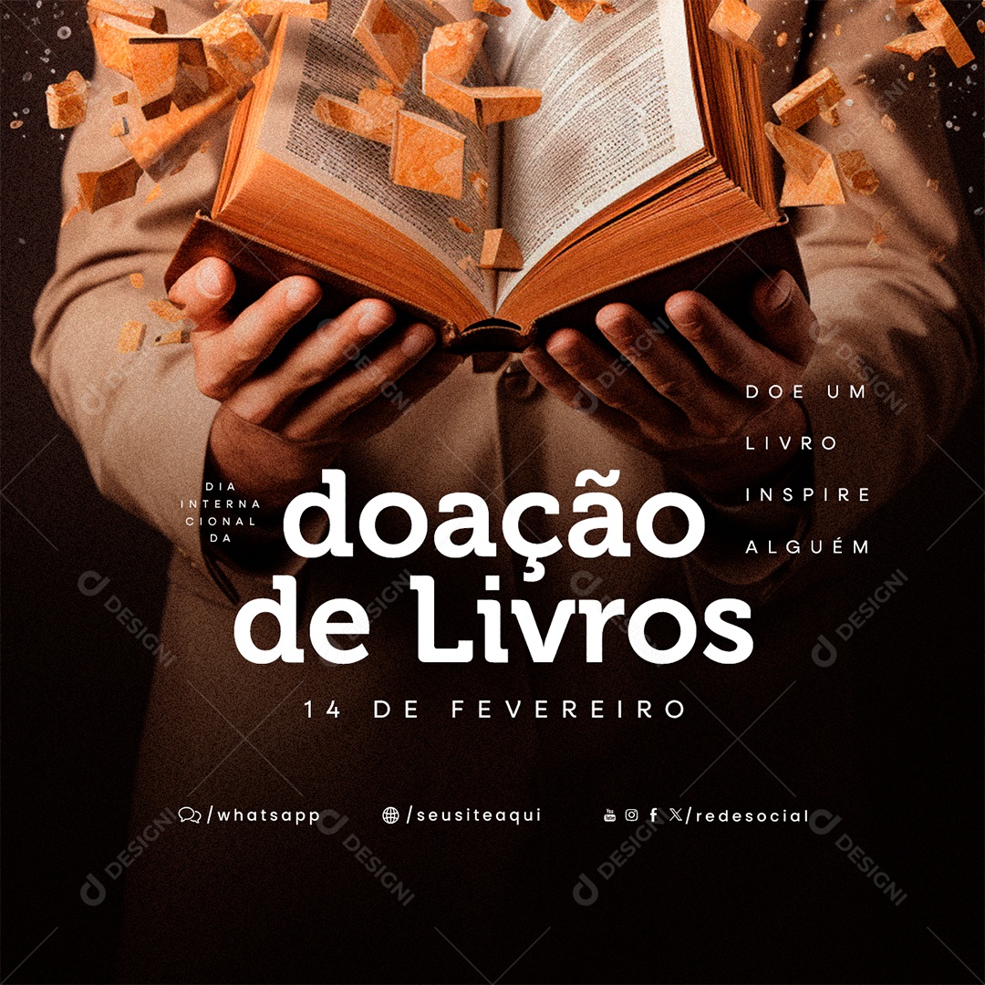 Dia Internacional da Doação de Livros 14 De Fevereiro Doe um Livro Social Media PSD Editável