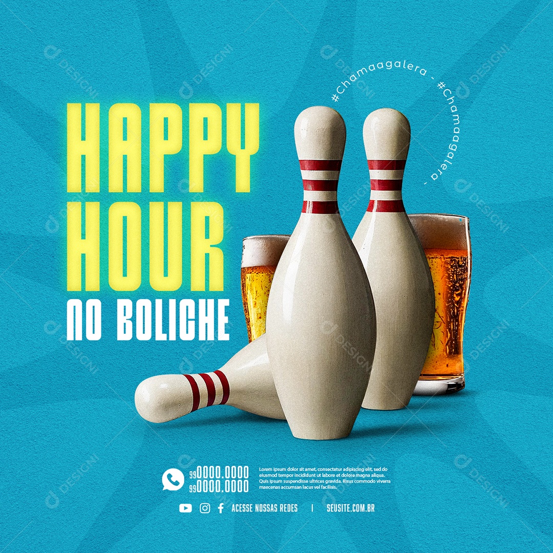 Social Media Happy Hour at Bowling Alley Editable PSD