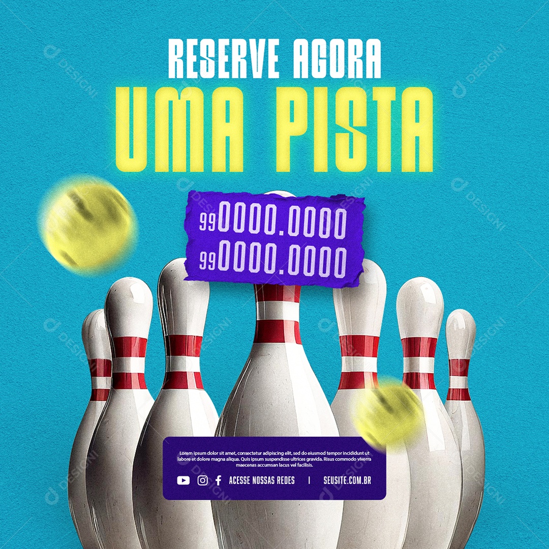 Boliche Reserve Agora uma Pista Social Media PSD Editável