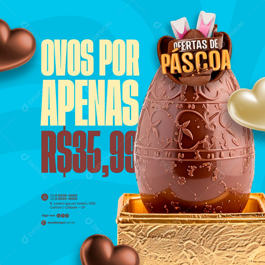 Doceria Ofertas de Páscoa Ovos Social Media PSD Ediitável