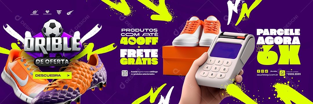 Carrossel Campanha Publicitária Esportivos Drible De Ofertas Tênis Frete Grátis Social Media PSD Editável