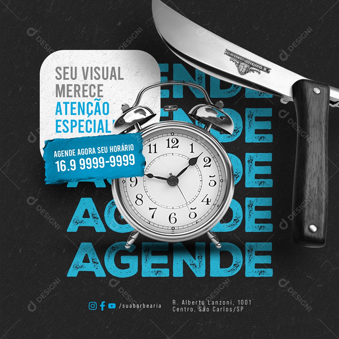 Agendamento Barbearia Seu Visual merece Atenção Especial Social Media PSD Editável