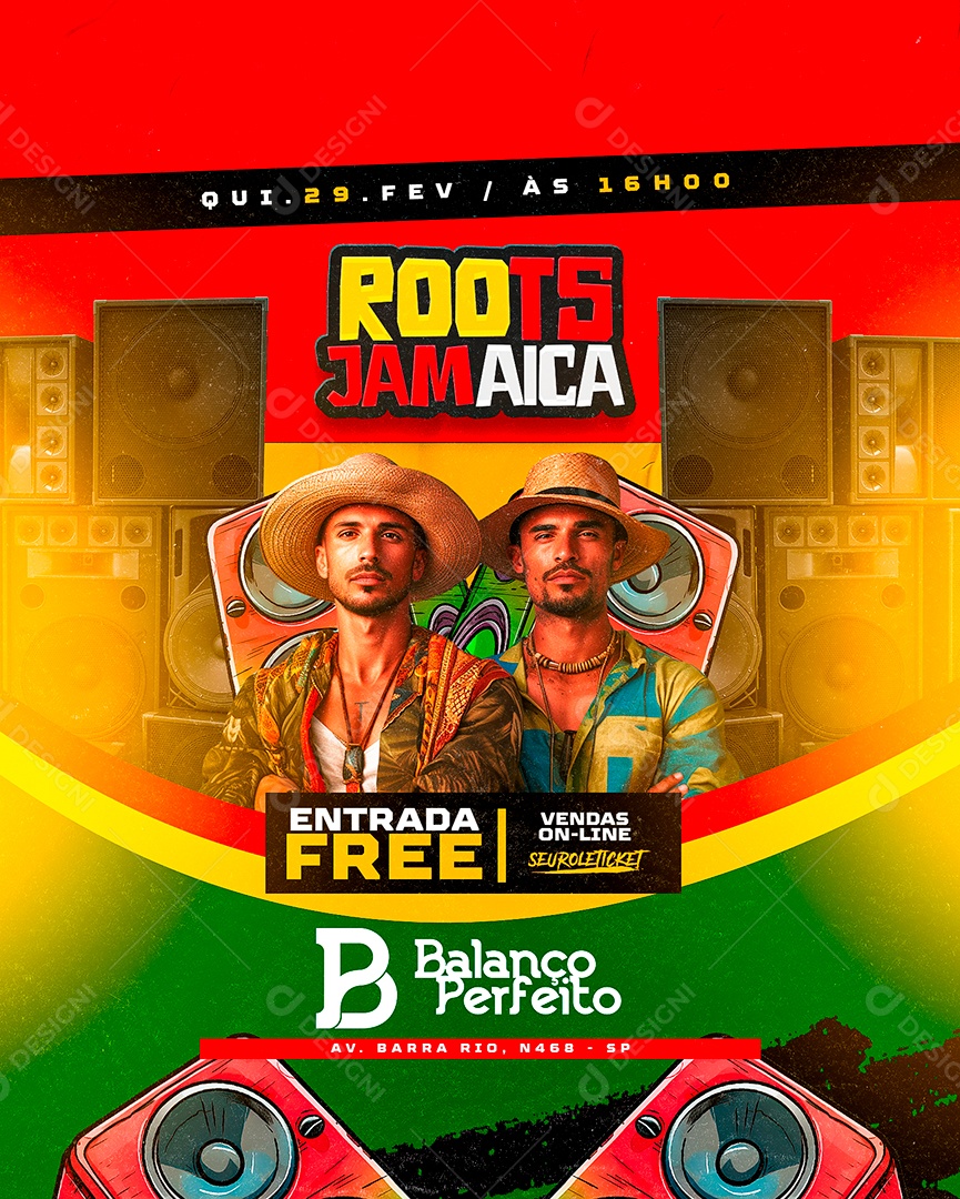 Flyer Roots Jamaica Balanço Perfeito Social Media PSD Editável