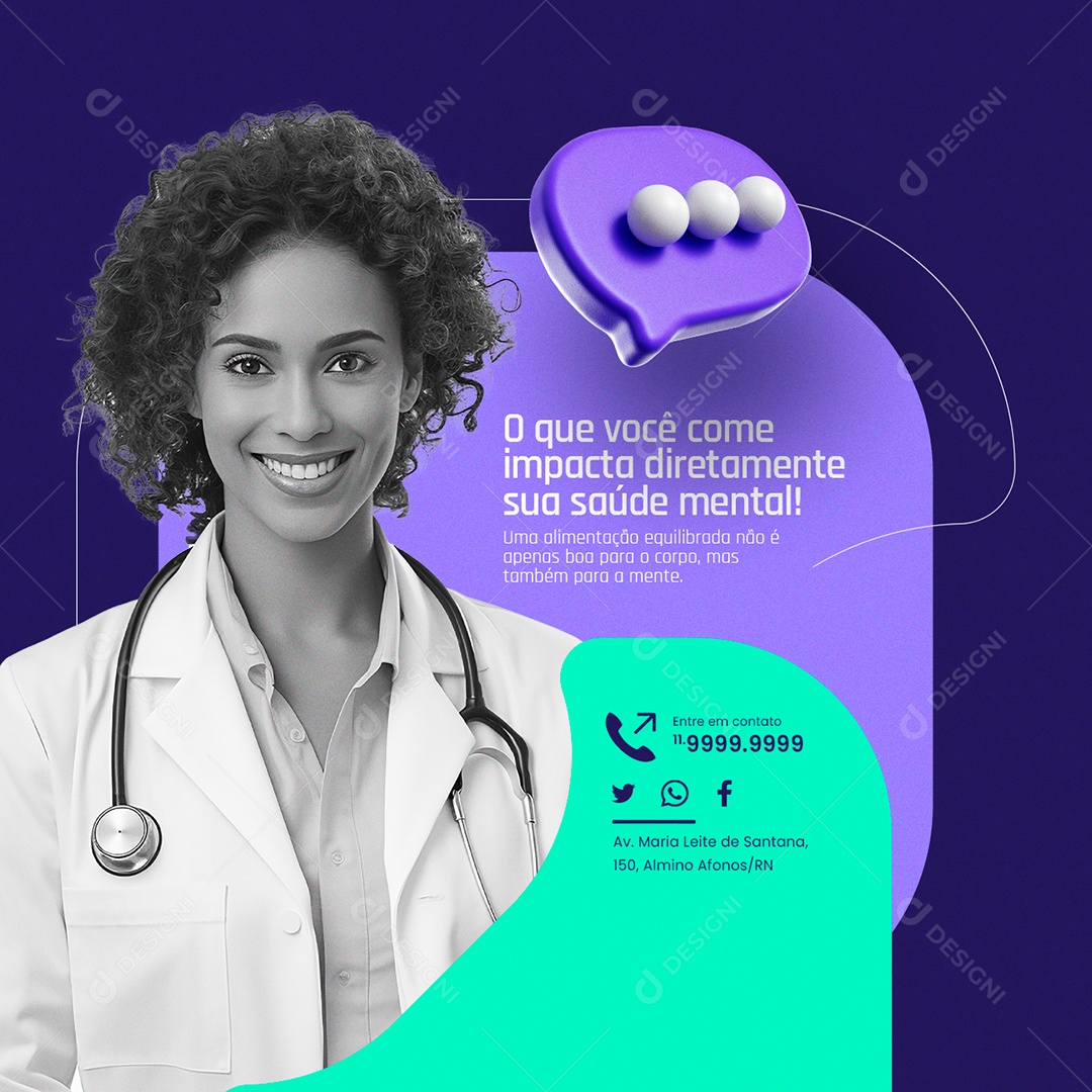 Nutricionista O que você come impacta diretamente sua saúde mental Social Media PSD Editável