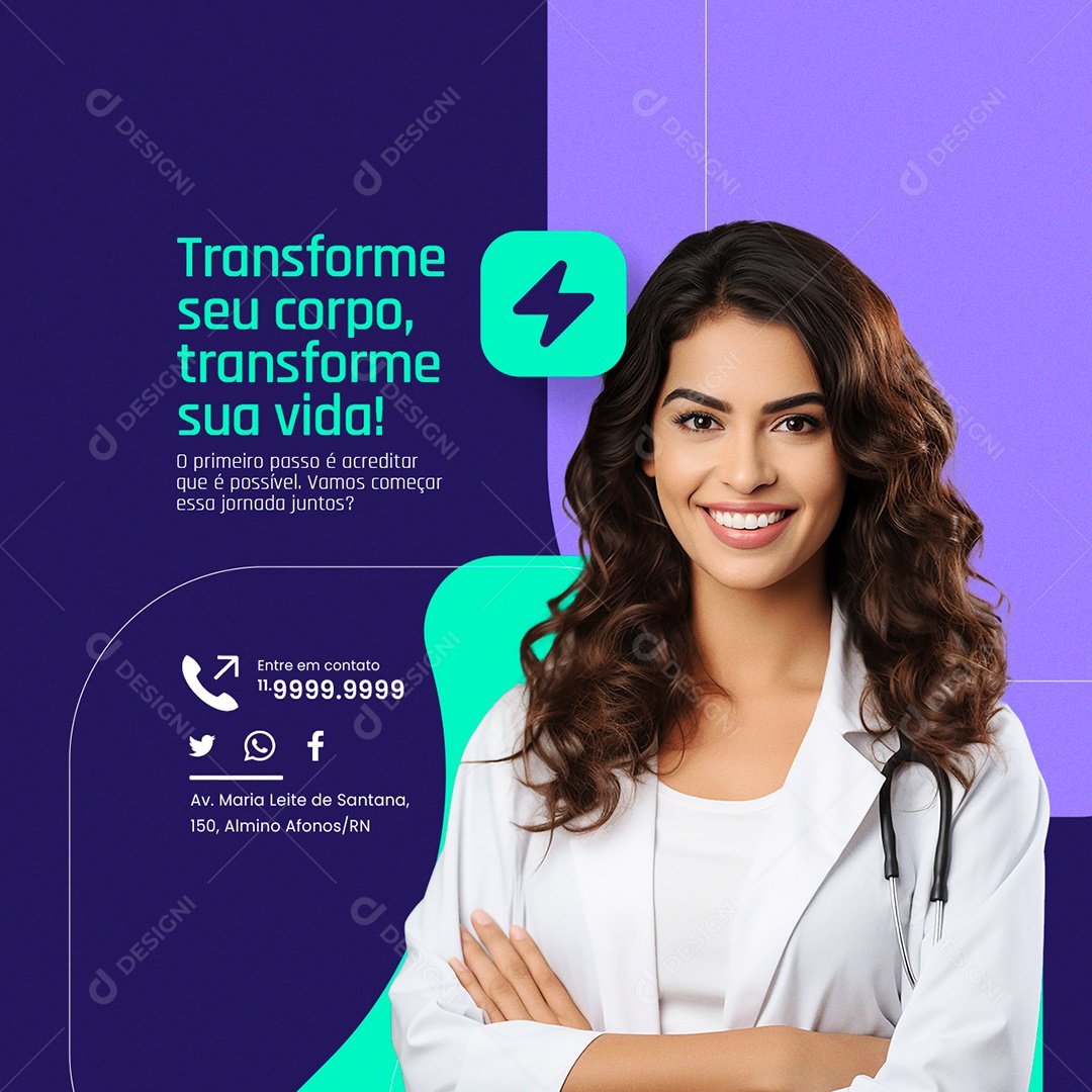 Nutricionista Transforme seu corpo transforme sua vida Social Media PSD Editável