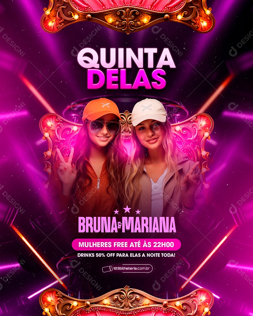 Flyer Quinta Delas Bruna e Mariana Social Media PSD Editável