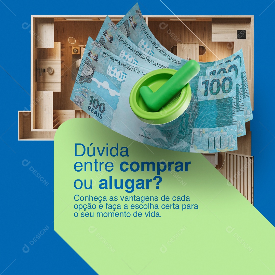 Imobiliária Dúvida entre comprar ou alugar Social Media PSD Editável