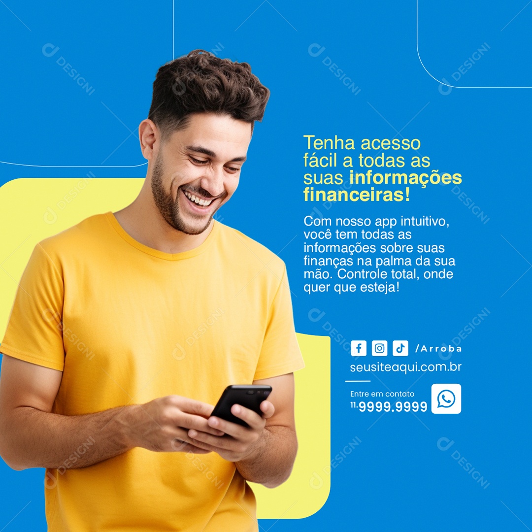 Banco Tenha acesso fácil a todas as suas informações financeiras Social Media PSD Editável