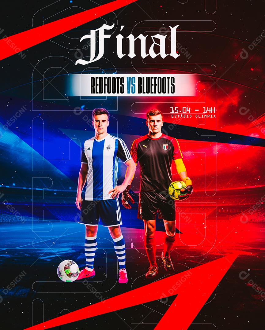 Campeonato Final Red Foots vs Blue Foots Social Media PSD Editável