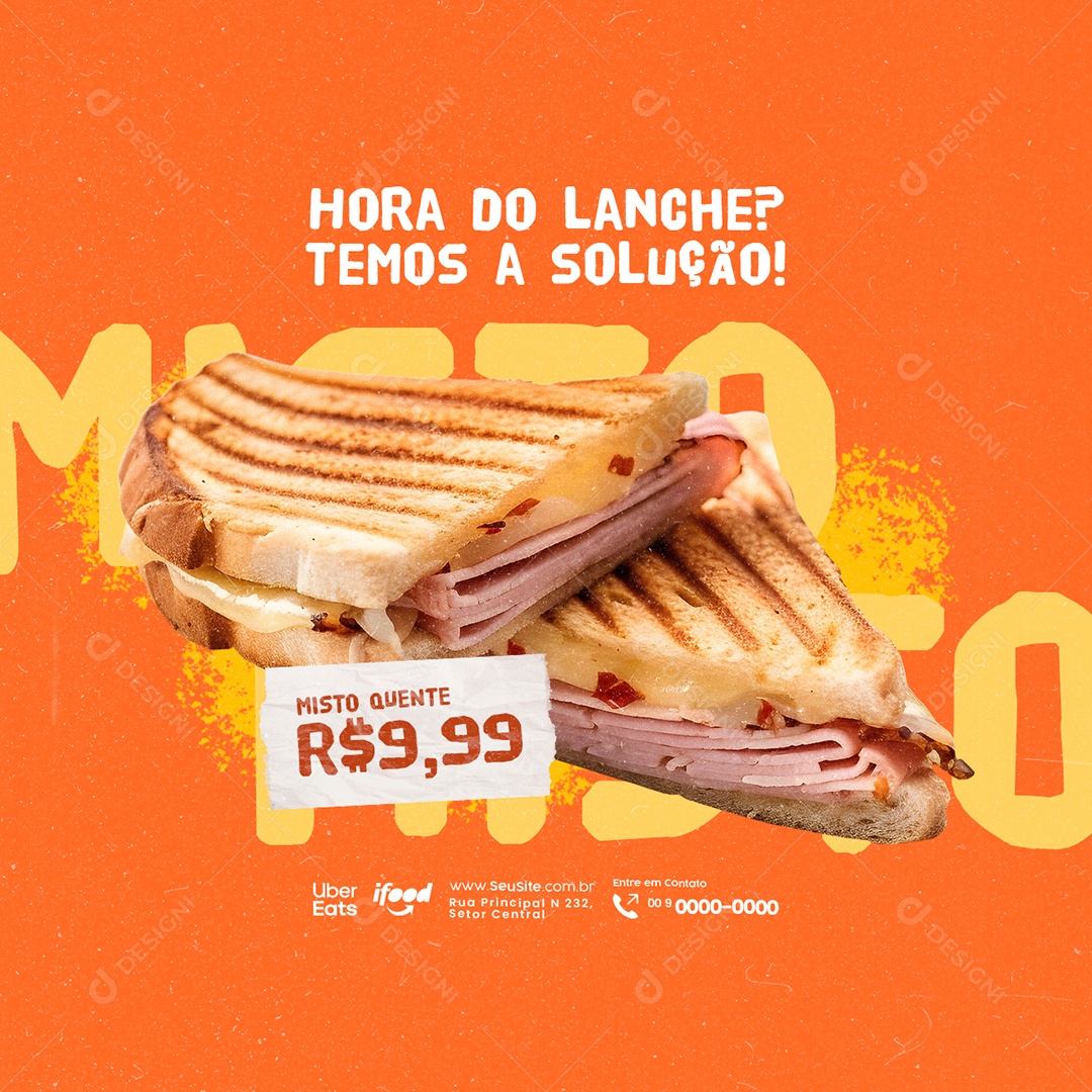 Salgateria Misto Quente Hora do Lanche temos a solução Social Media PSD Editável