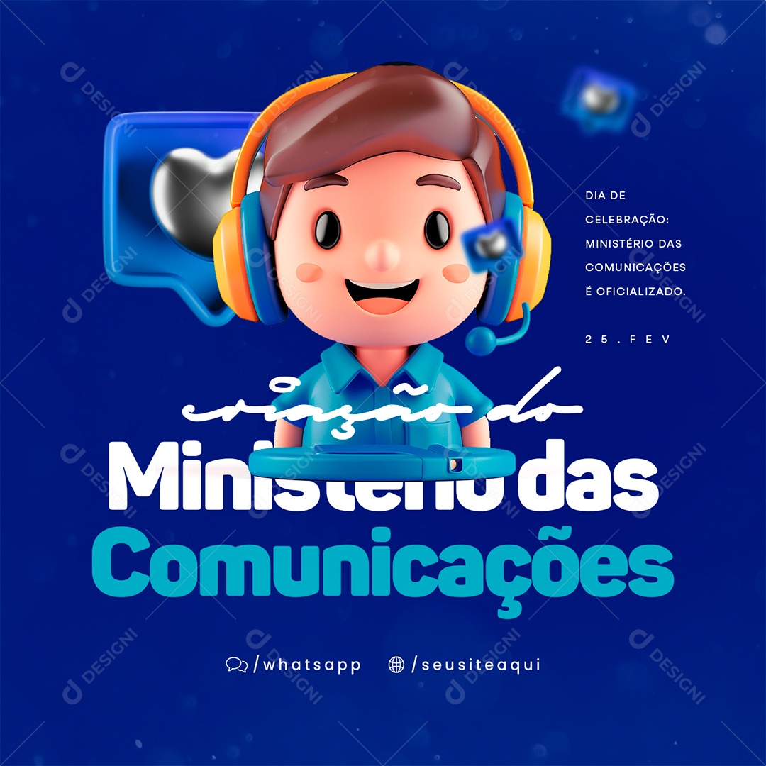 Social Media Dia da Criação do Ministério das Comunicações 25 De Fevereiro PSD Editável